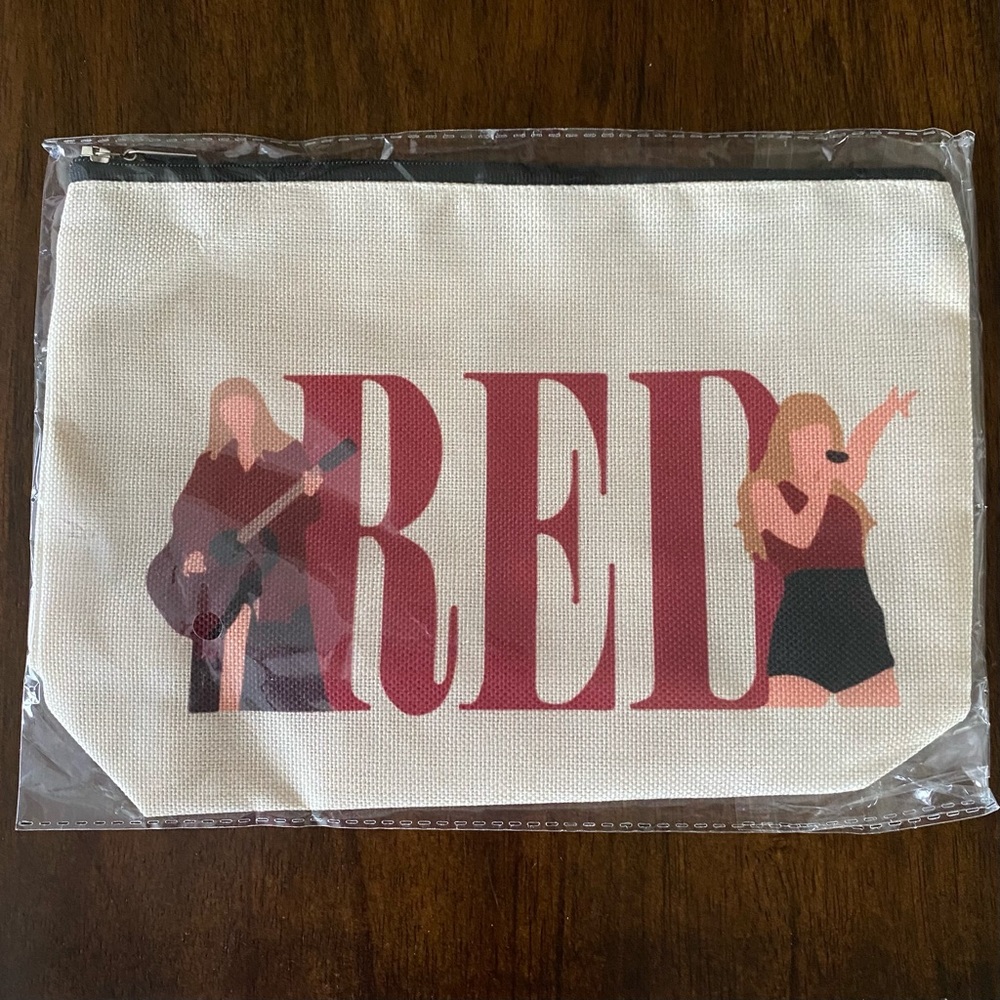 Cosmetic/ Travel Bag with Zipper & Print of Taylor Swift's Red Era Looks NEW